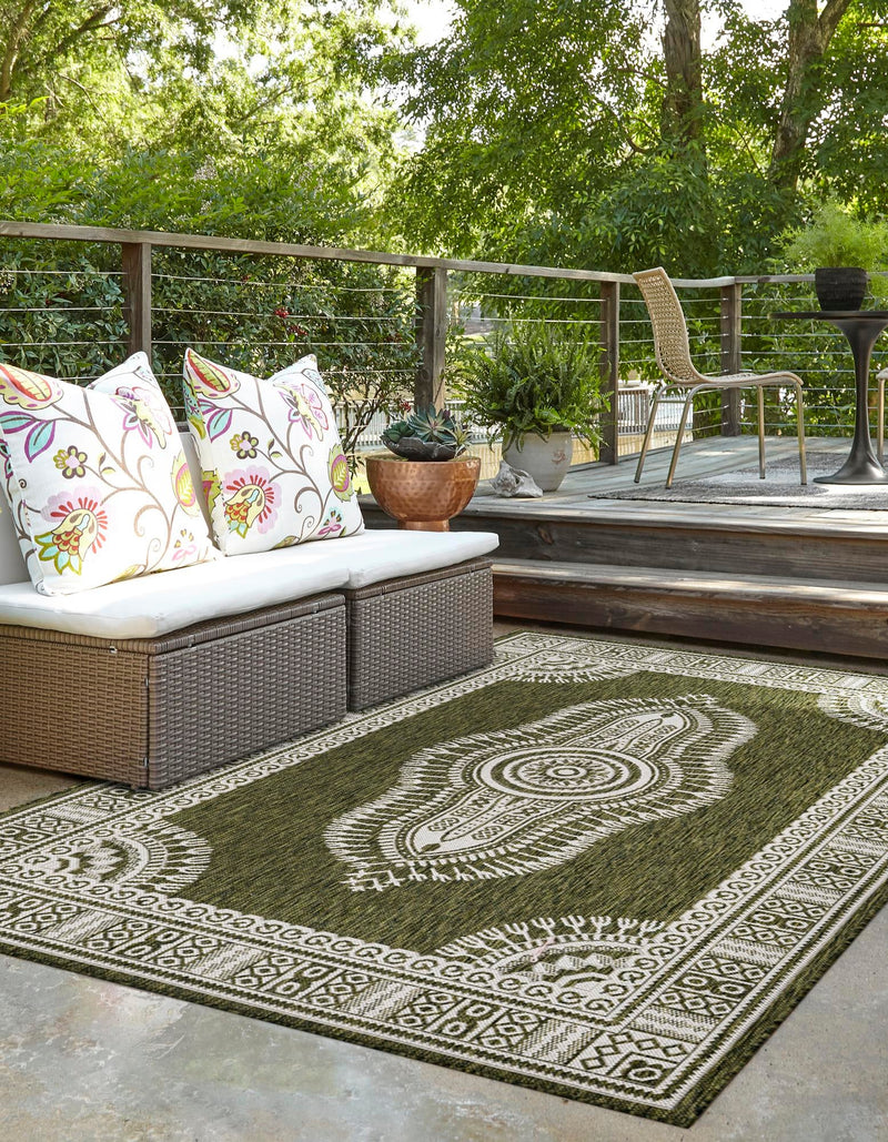Patio Heritage Collection Area Rug -  Biloxi Rectangle Green  lifestyle 12