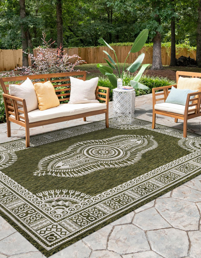Patio Heritage Collection Area Rug -  Biloxi Rectangle Green  lifestyle 36
