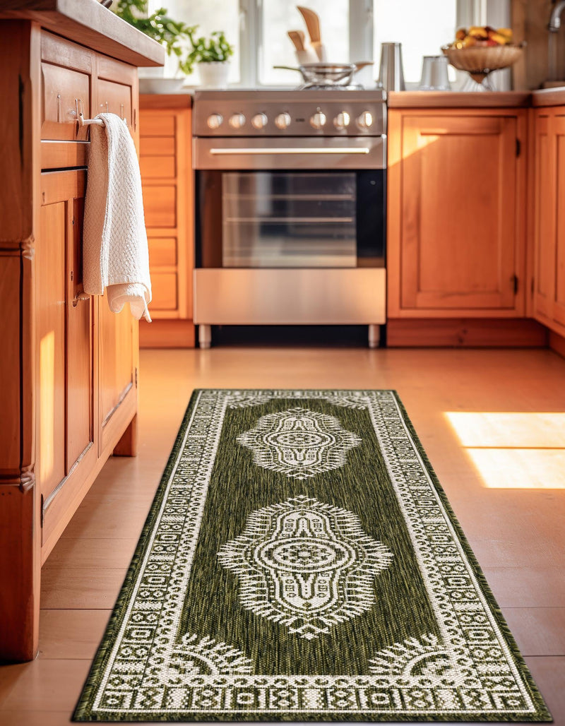 Patio Heritage Collection Area Rug -  Biloxi Runner Green  lifestyle 65