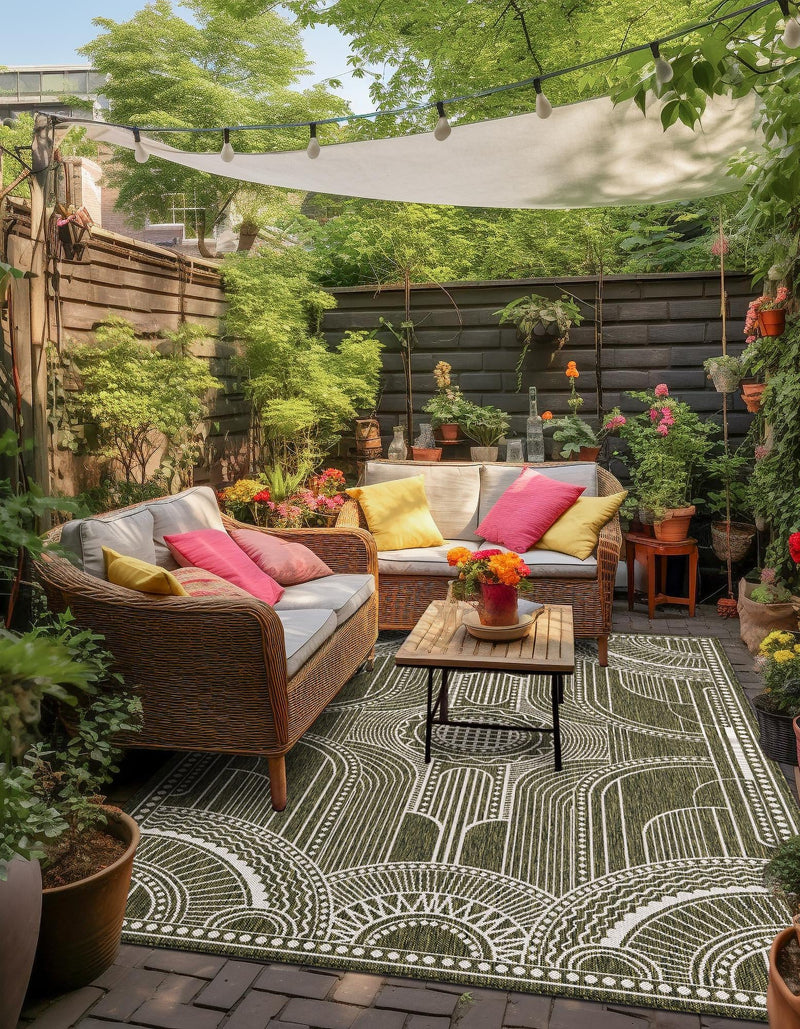 Patio Heritage Collection Area Rug -  Asheville Rectangle Green  lifestyle 23