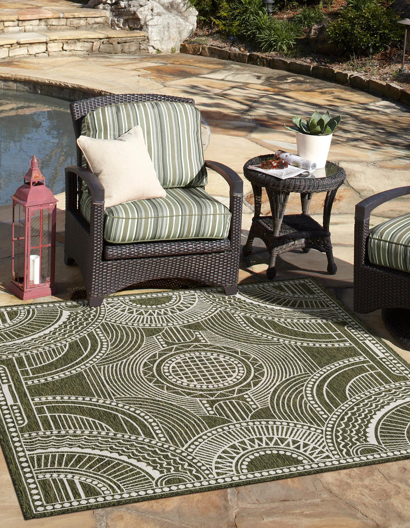 Patio Heritage Collection Area Rug -  Asheville Square Green  lifestyle 50