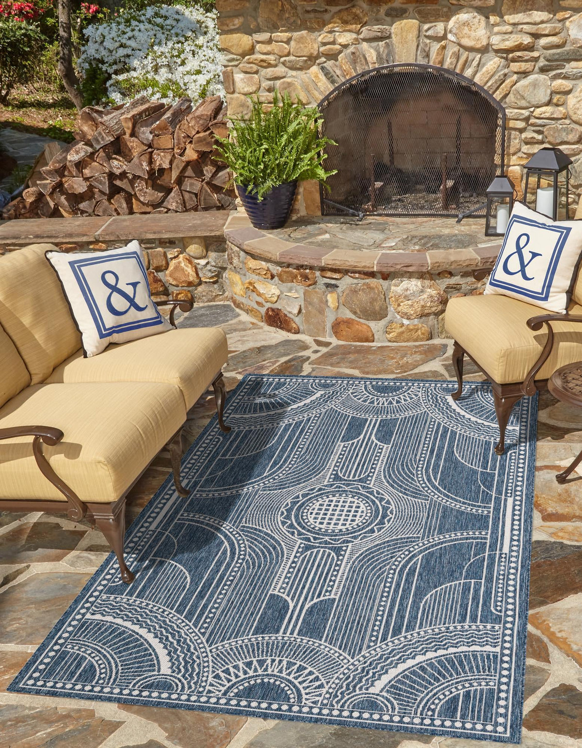 Patio Heritage Collection Area Rug -  Asheville Rectangle Blue  lifestyle 4