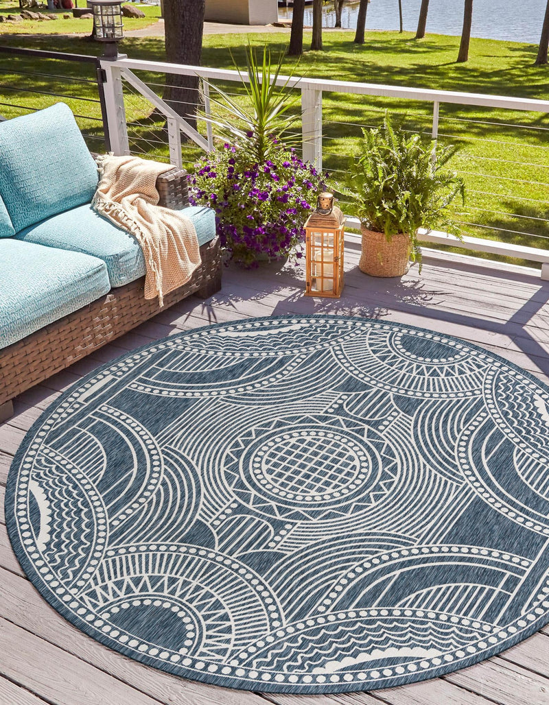 Patio Heritage Collection Area Rug -  Asheville Round Blue  lifestyle 52