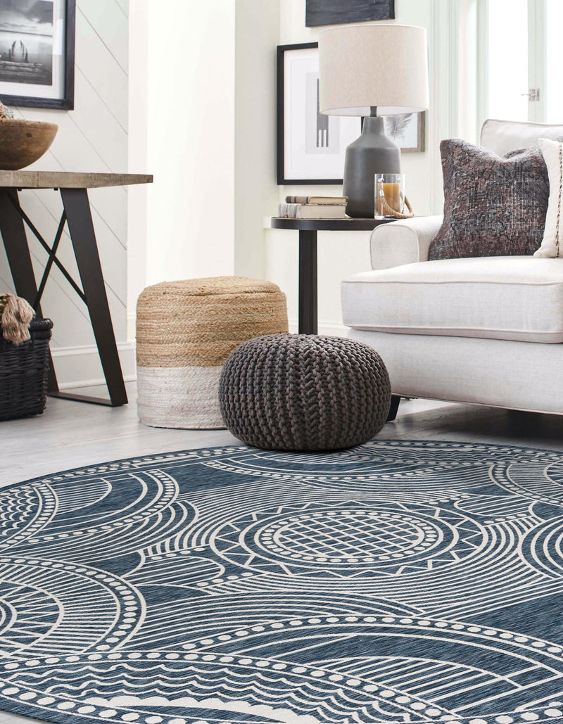 Patio Heritage Collection Area Rug -  Asheville Round Blue  lifestyle 63