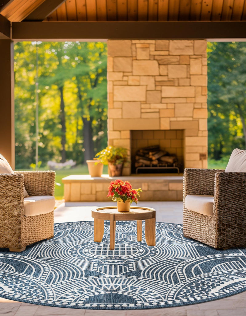 Patio Heritage Collection Area Rug -  Asheville Round Blue  lifestyle 74
