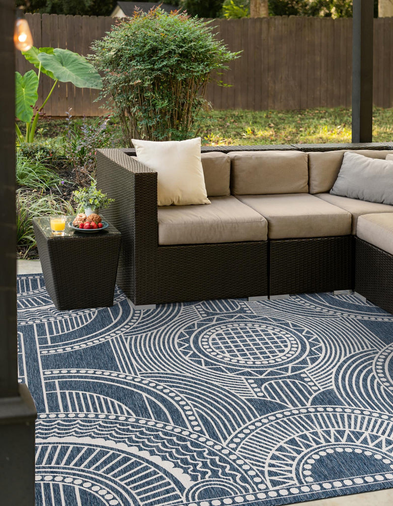 Patio Heritage Collection Area Rug -  Asheville Square Blue  lifestyle 53
