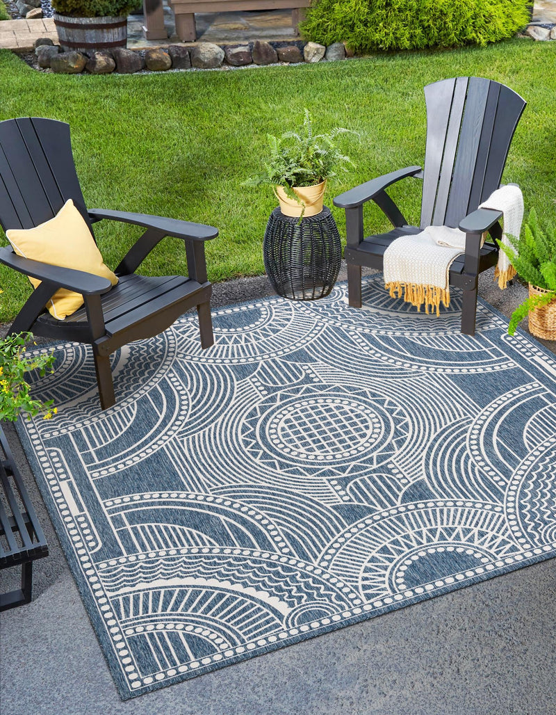 Patio Heritage Collection Area Rug -  Asheville Square Blue  lifestyle 75
