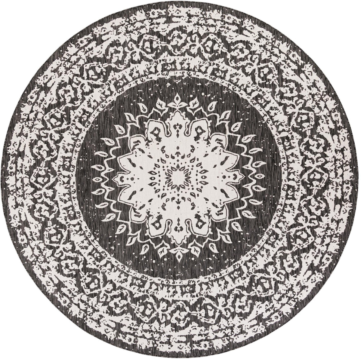 Patio Heritage Collection Area Rug -  Lafayette (Black and White) Round Black and White  lifestyle 11