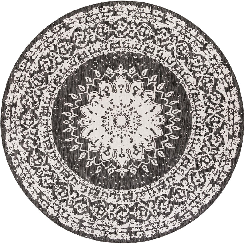 Patio Heritage Collection Area Rug -  Lafayette (Black and White) Round Black and White  lifestyle 11