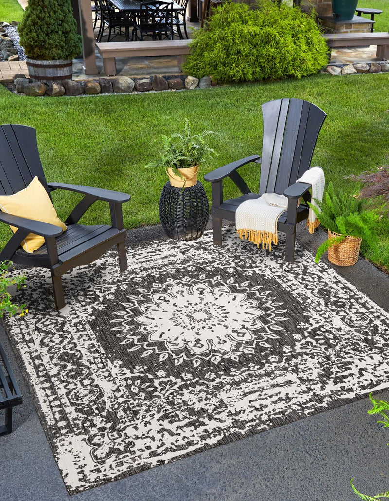 Patio Heritage Collection Area Rug -  Lafayette (Black and White) Square Black and White  lifestyle 13