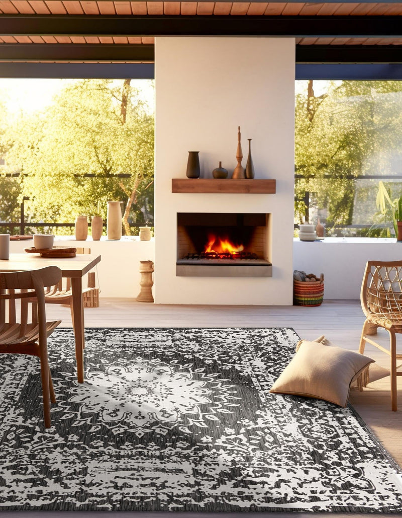 Patio Heritage Collection Area Rug -  Lafayette (Black and White) Square Black and White  lifestyle 19