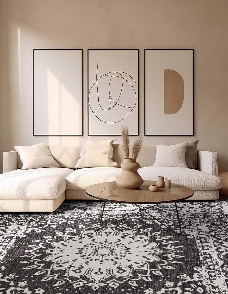 Patio Heritage Collection Area Rug -  Lafayette (Black and White) Square Black and White  lifestyle 22