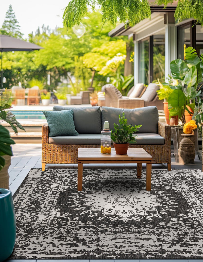 Patio Heritage Collection Area Rug -  Lafayette (Black and White) Square Black and White  lifestyle 31