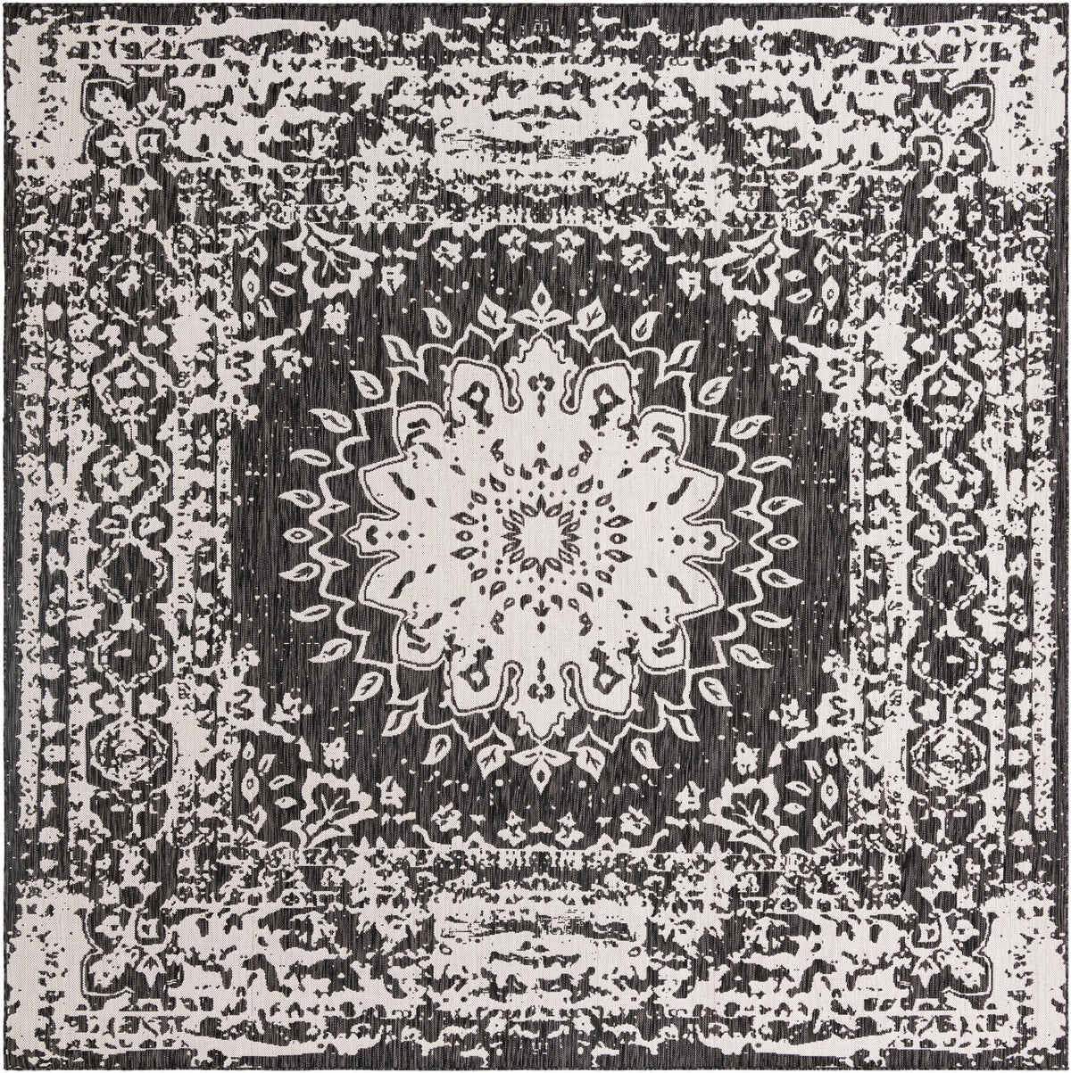Patio Heritage Collection Area Rug -  Lafayette (Black and White) Square Black and White  lifestyle 38