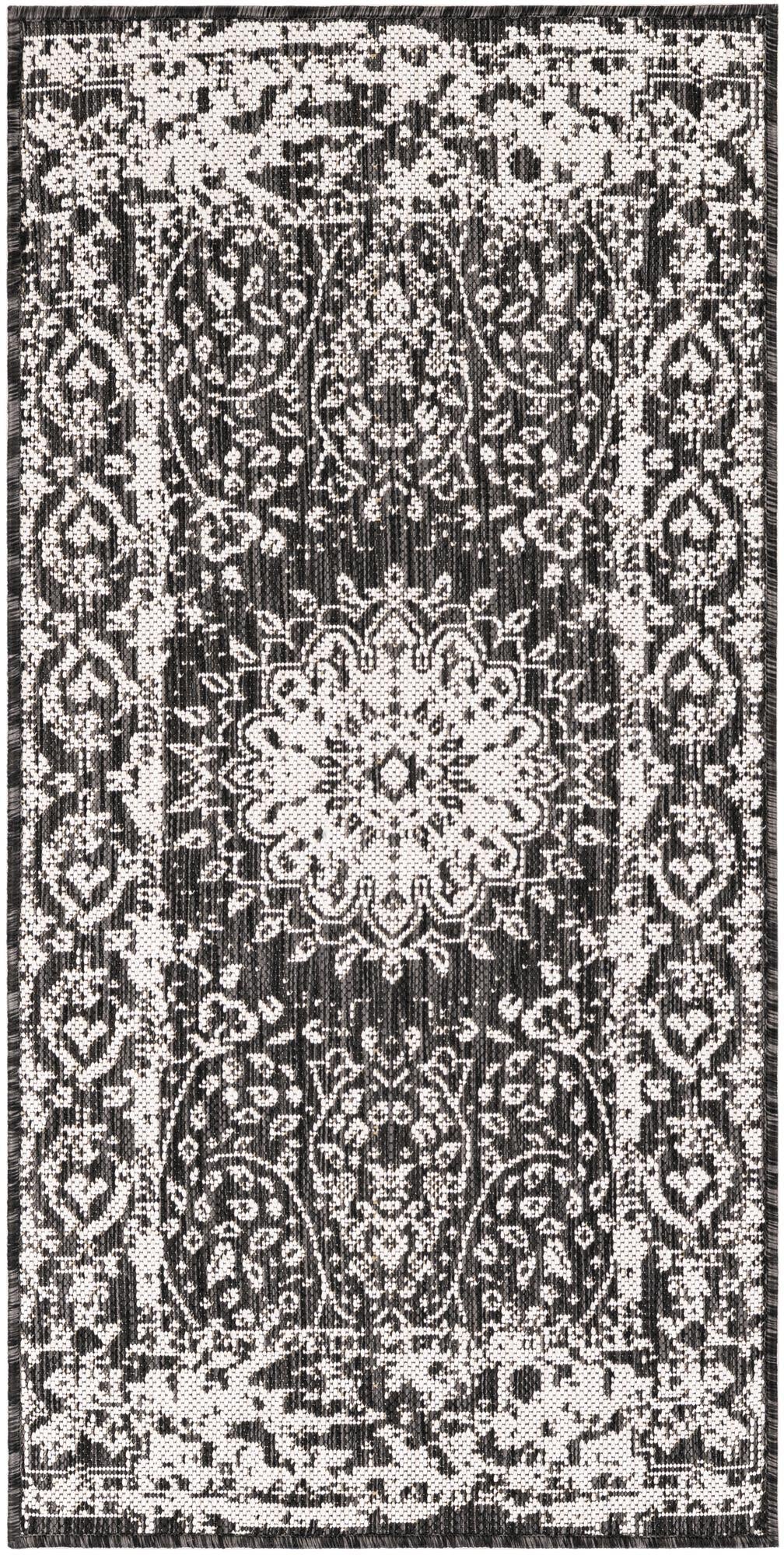 Patio Heritage Collection Area Rug -  Lafayette (Black and White) Runner Black and White  lifestyle 34