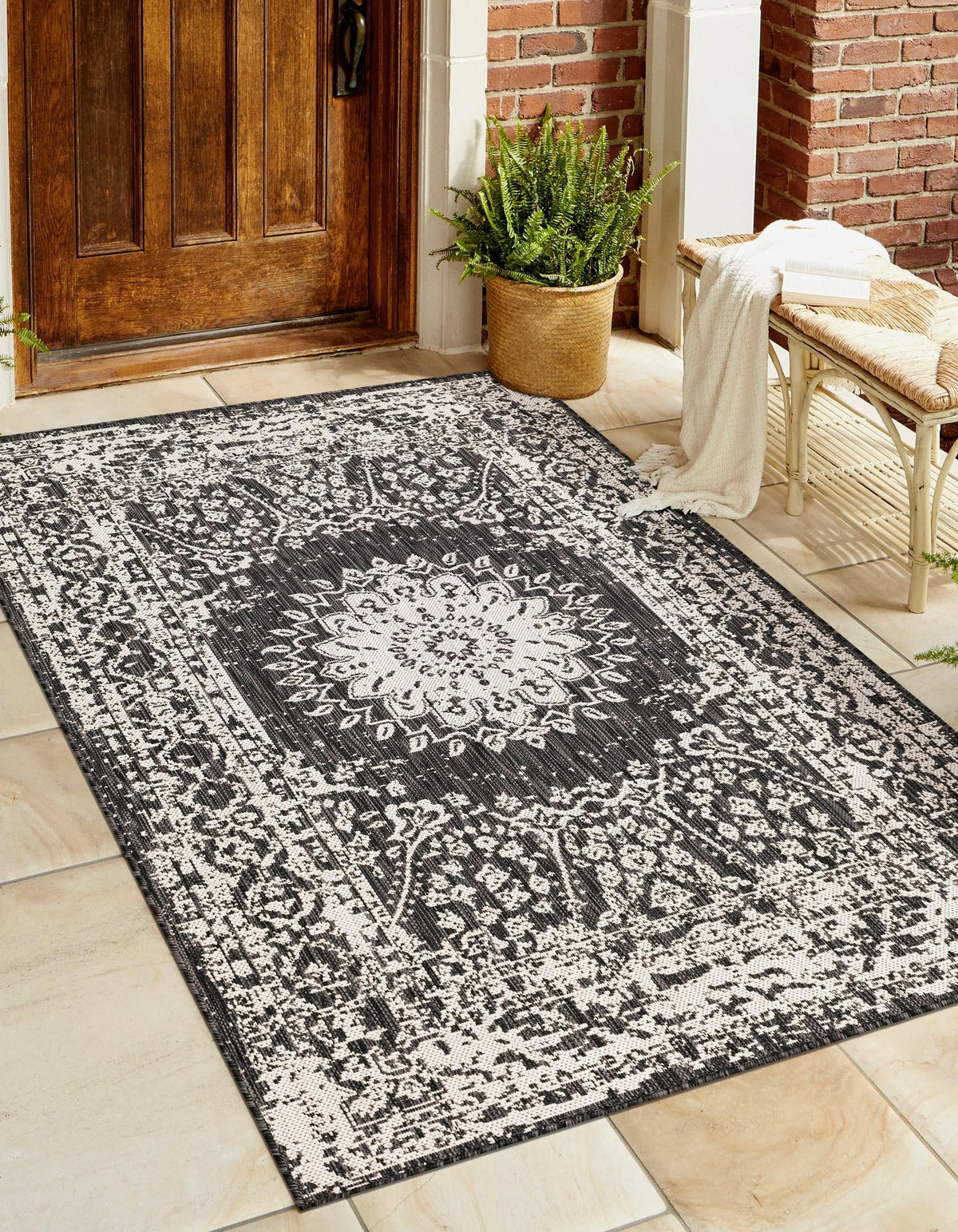 Patio Heritage Collection Area Rug -  Lafayette (Black and White) Rectangle Black and White Main