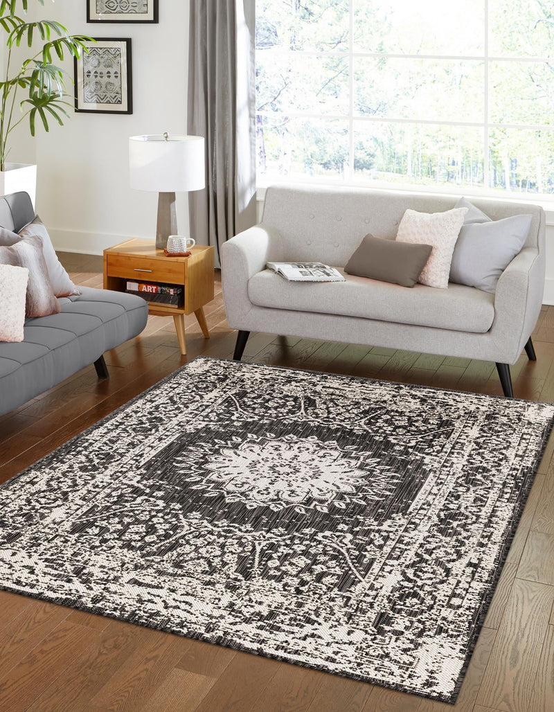 Patio Heritage Collection Area Rug -  Lafayette (Black and White) Rectangle Black and White  lifestyle 2