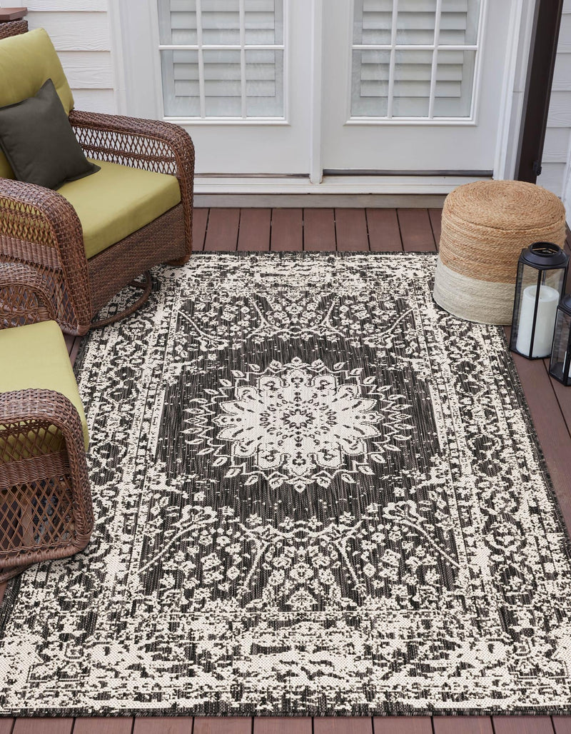 Patio Heritage Collection Area Rug -  Lafayette (Black and White) Rectangle Black and White  lifestyle 3