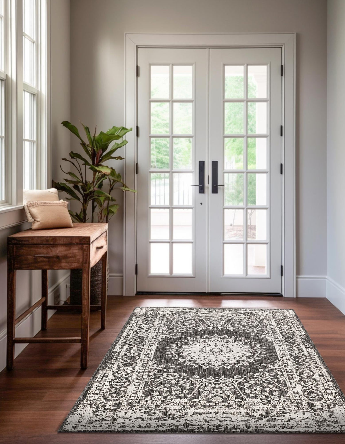 Patio Heritage Collection Area Rug -  Lafayette (Black and White) Rectangle Black and White  lifestyle 4