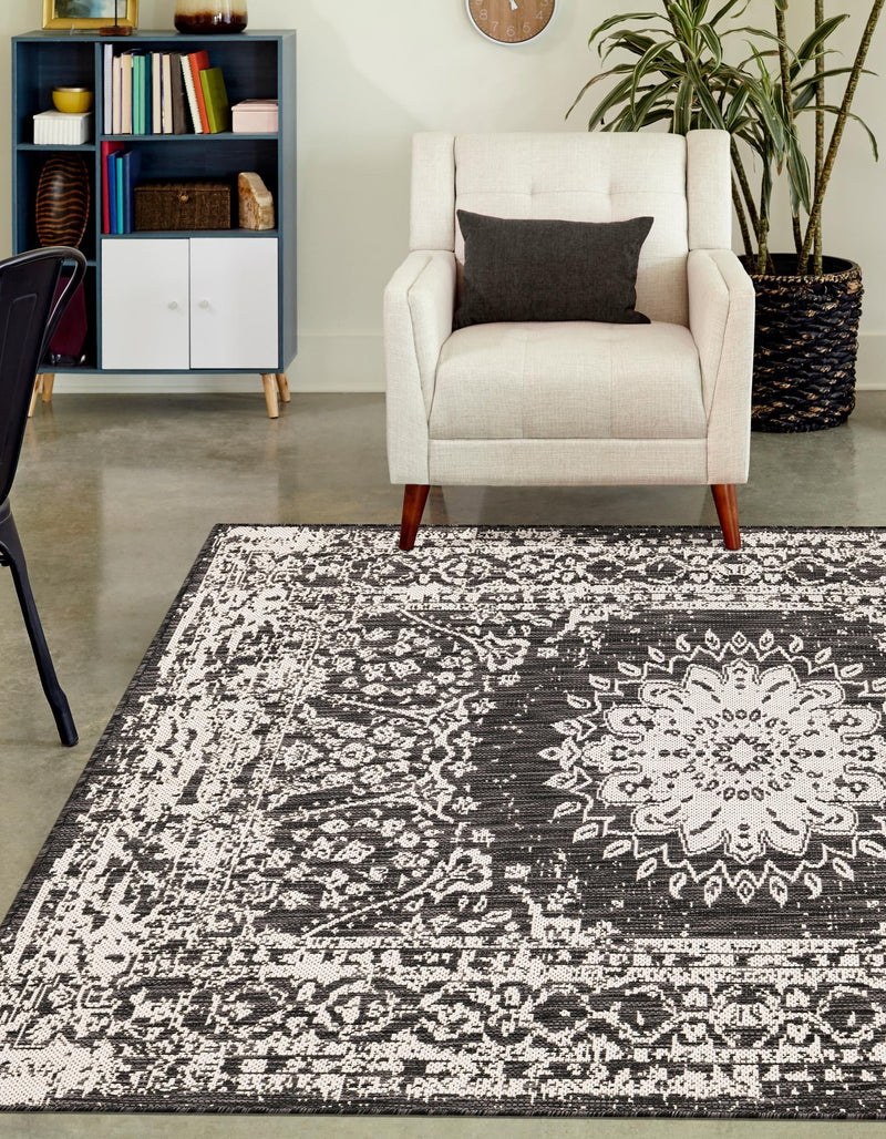 Patio Heritage Collection Area Rug -  Lafayette (Black and White) Rectangle Black and White  lifestyle 8