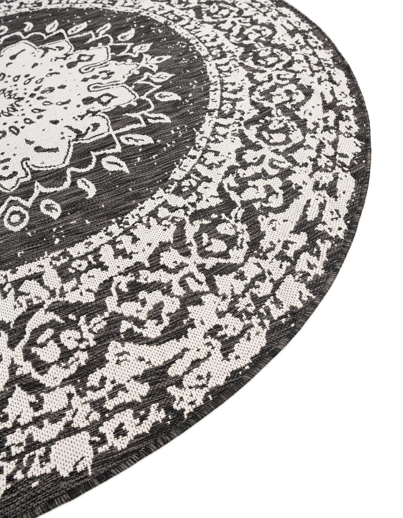 Patio Heritage Collection Area Rug -  Lafayette (Black and White) Round Black and White  lifestyle 44