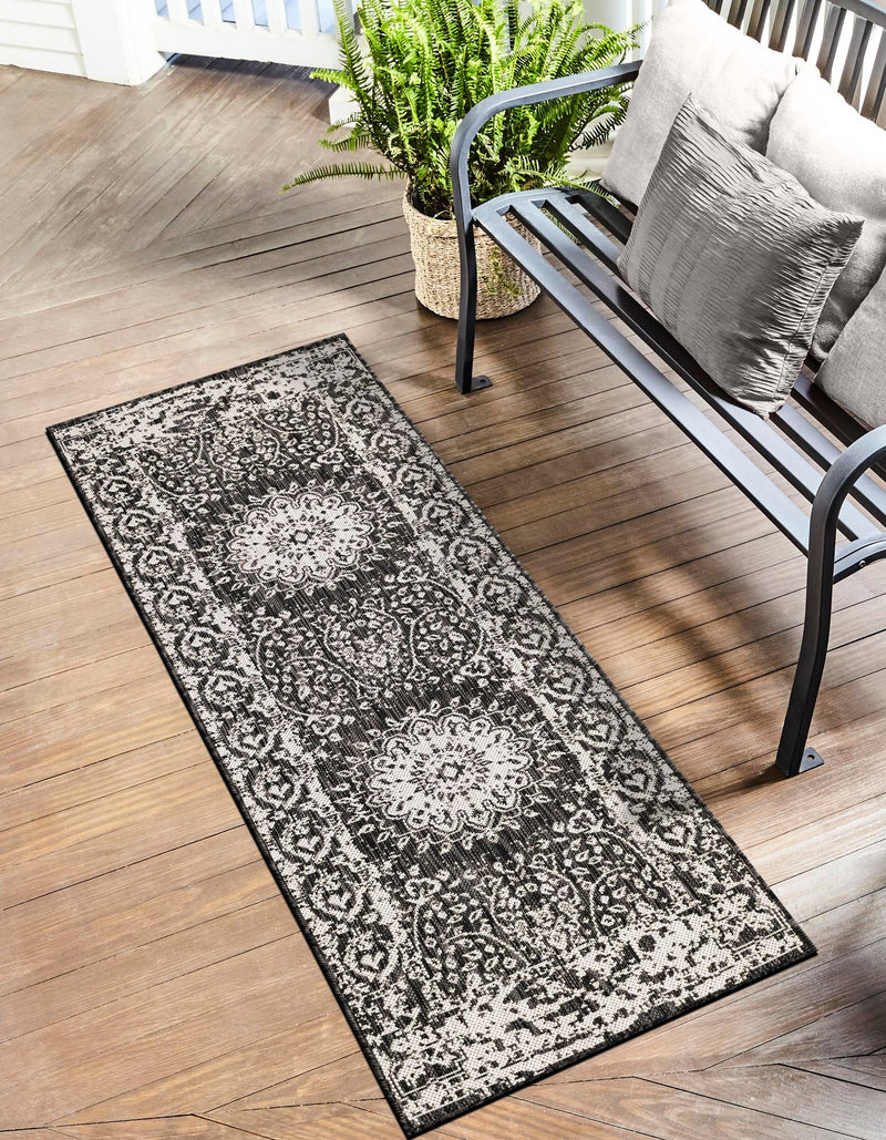 Patio Heritage Collection Area Rug -  Lafayette (Black and White) Runner Black and White  lifestyle 14