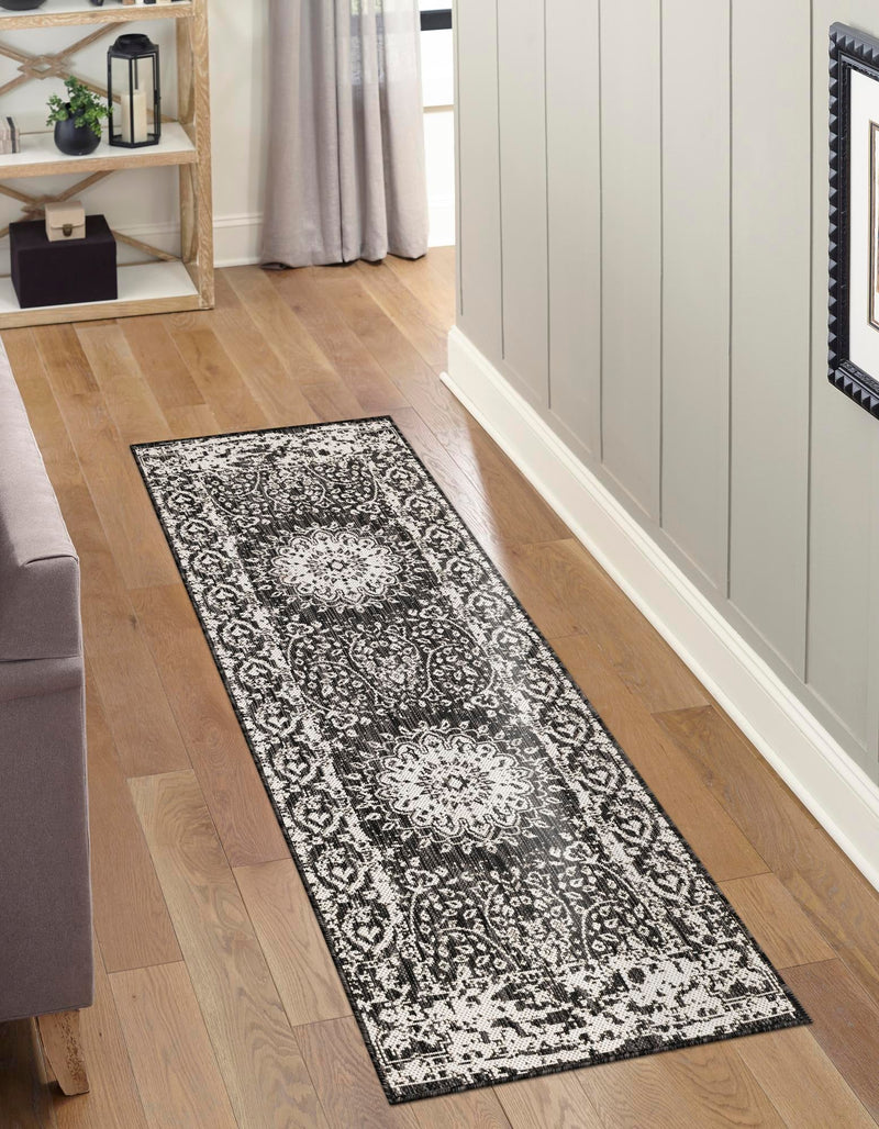 Patio Heritage Collection Area Rug -  Lafayette (Black and White) Runner Black and White  lifestyle 35