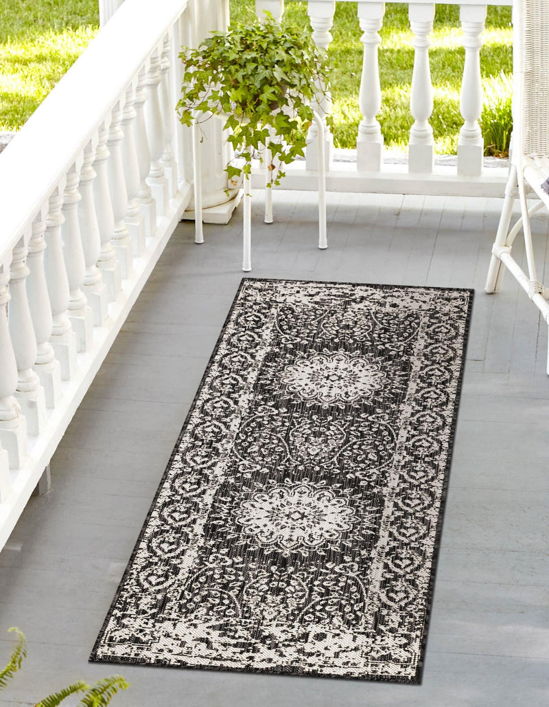 Patio Heritage Collection Area Rug -  Lafayette (Black and White) Runner Black and White  lifestyle 38