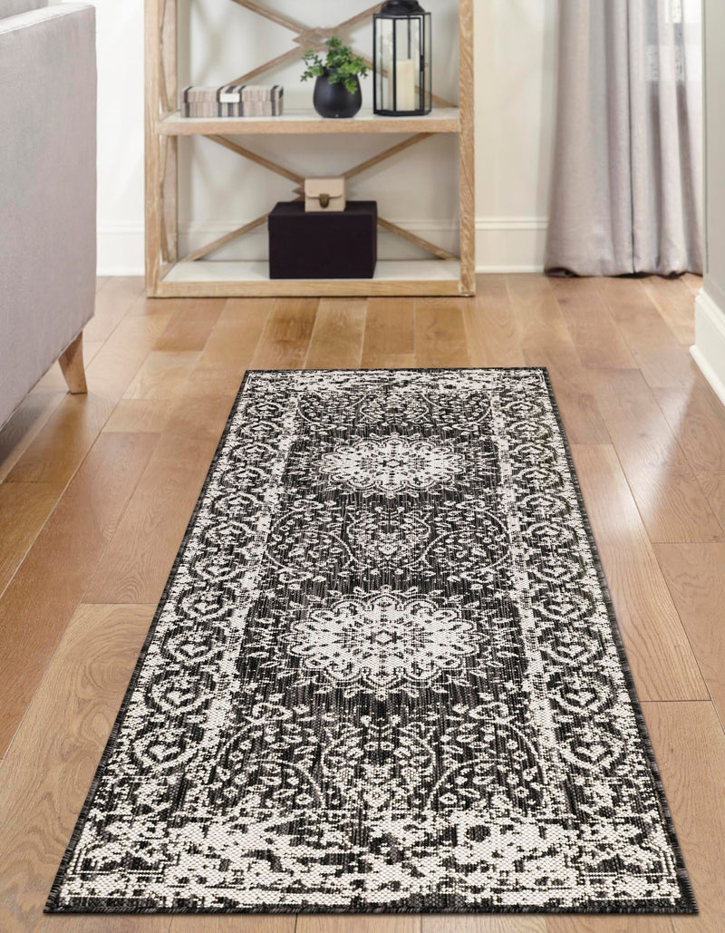 Patio Heritage Collection Area Rug -  Lafayette (Black and White) Runner Black and White  lifestyle 41