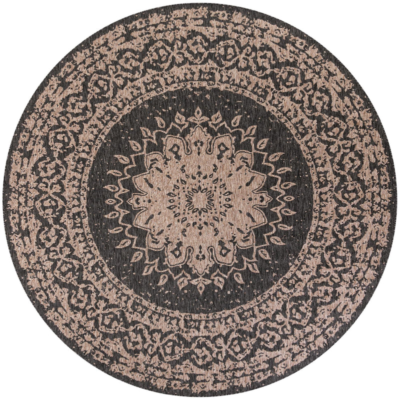 Patio Heritage Collection Area Rug -  Lafayette (Black) Round Black  lifestyle 13