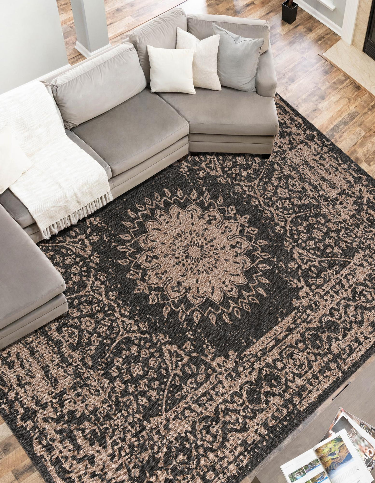 Patio Heritage Collection Area Rug -  Lafayette (Black) Rectangle Black  lifestyle 2