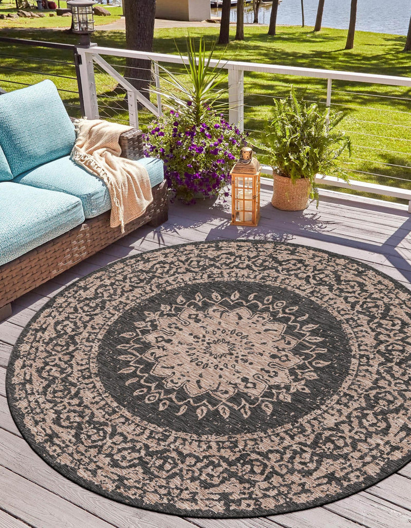 Patio Heritage Collection Area Rug -  Lafayette (Black) Round Black  lifestyle 15