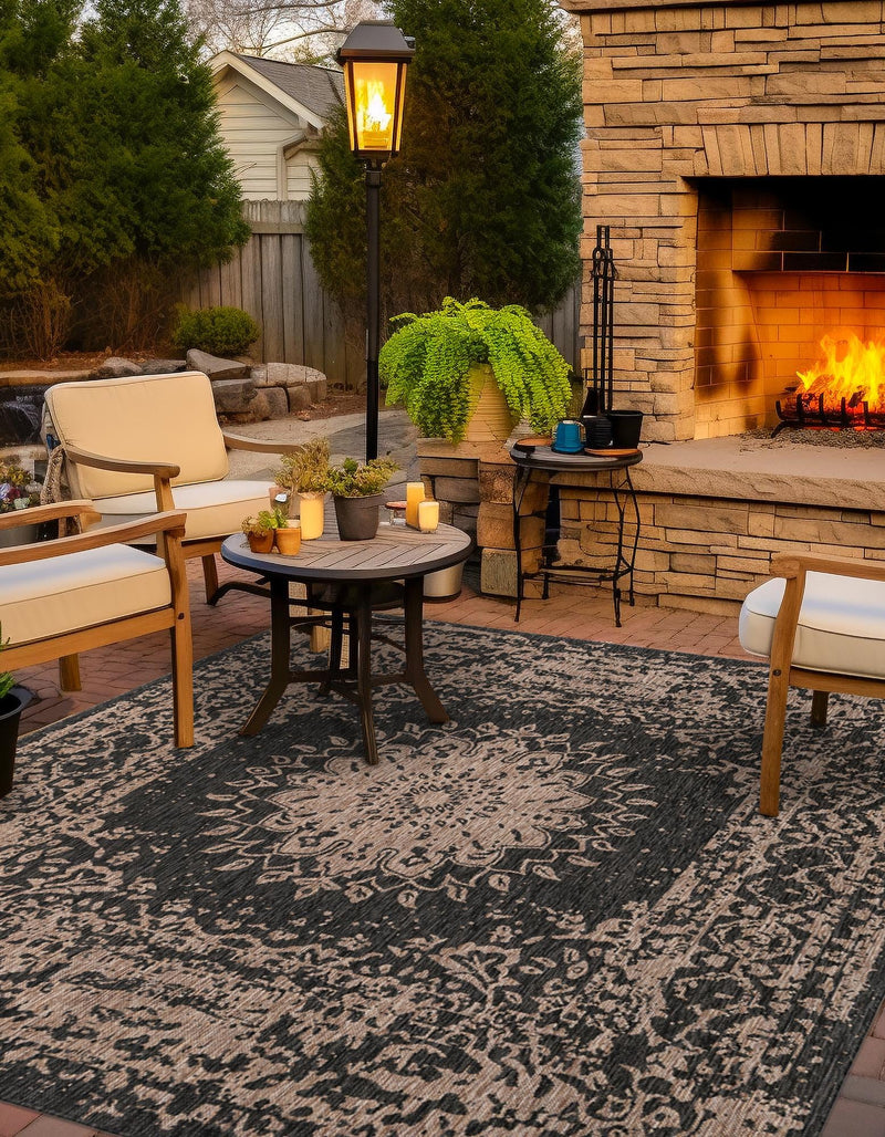 Patio Heritage Collection Area Rug -  Lafayette (Black) Square Black  lifestyle 12