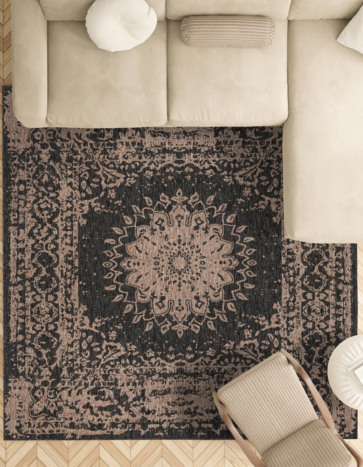 Patio Heritage Collection Area Rug -  Lafayette (Black) Square Black  lifestyle 46