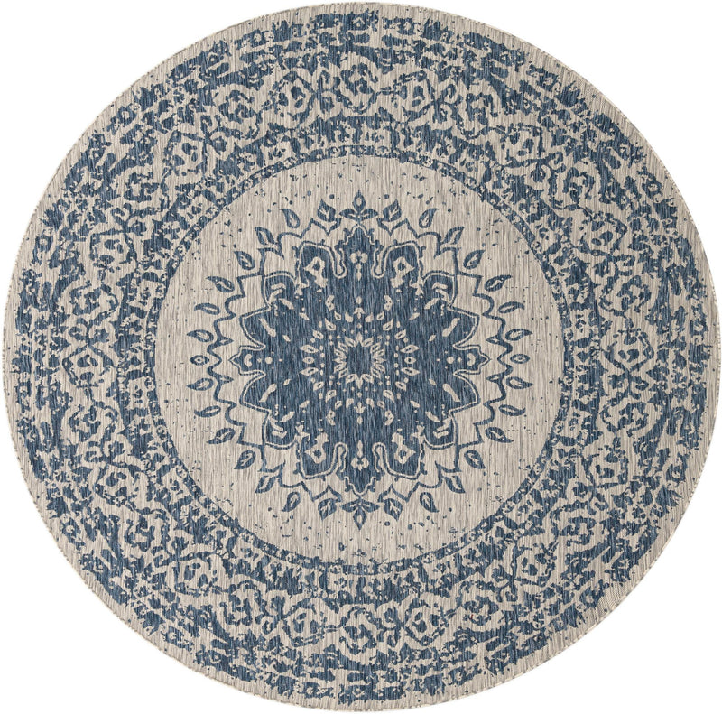 Patio Heritage Collection Area Rug -  Lafayette (Blue) Round Blue  lifestyle 11