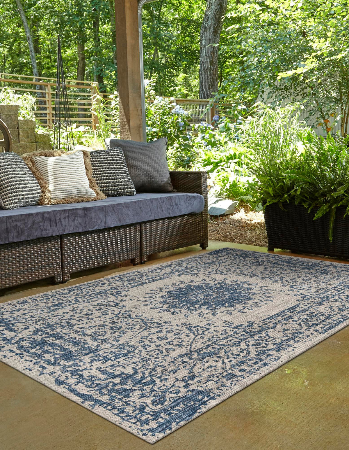 Patio Heritage Collection Area Rug -  Lafayette (Blue) Rectangle Blue Main
