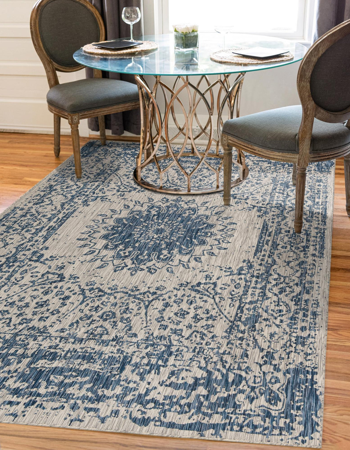 Patio Heritage Collection Area Rug -  Lafayette (Blue) Rectangle Blue  lifestyle 2