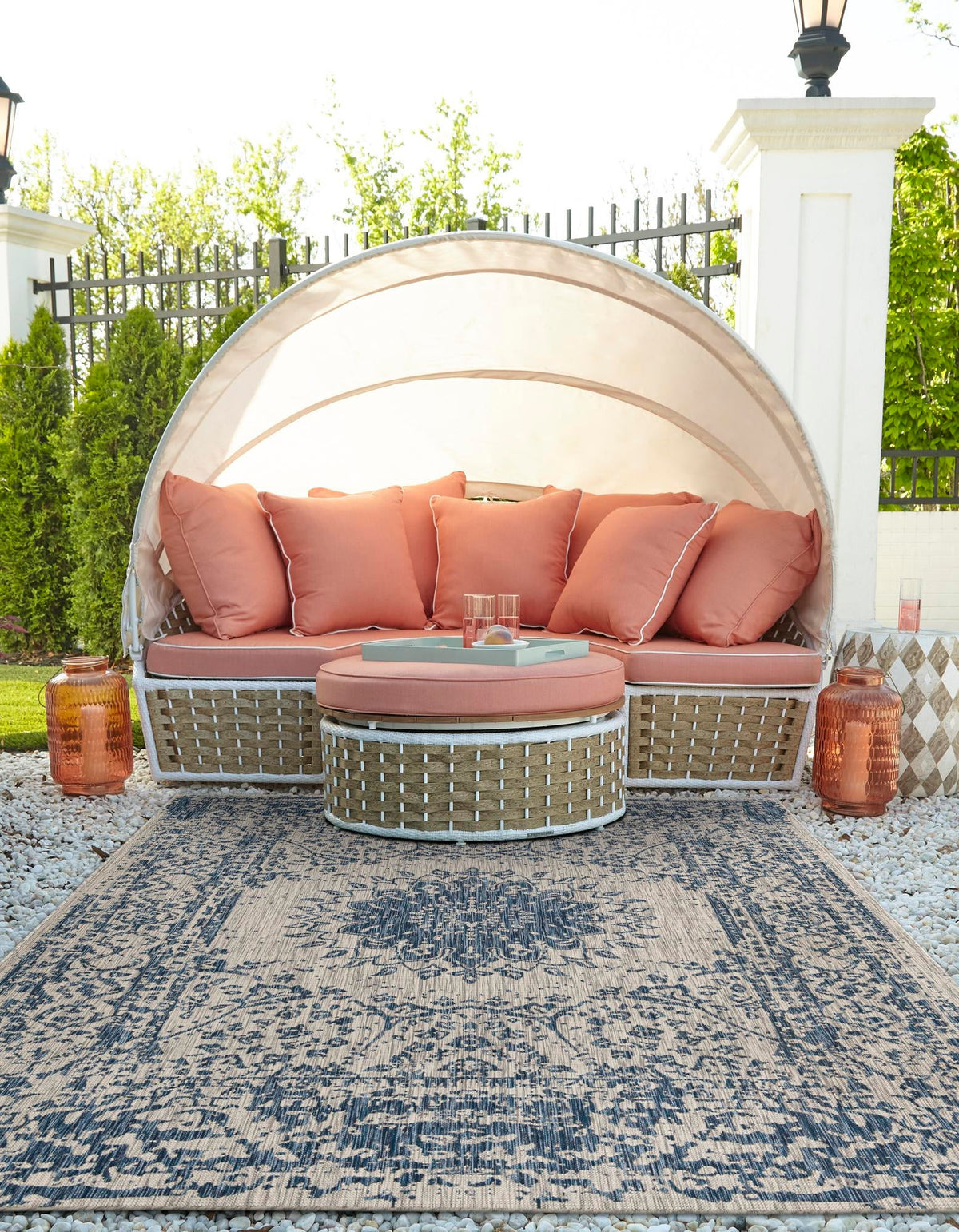 Patio Heritage Collection Area Rug -  Lafayette (Blue) Rectangle Blue  lifestyle 3