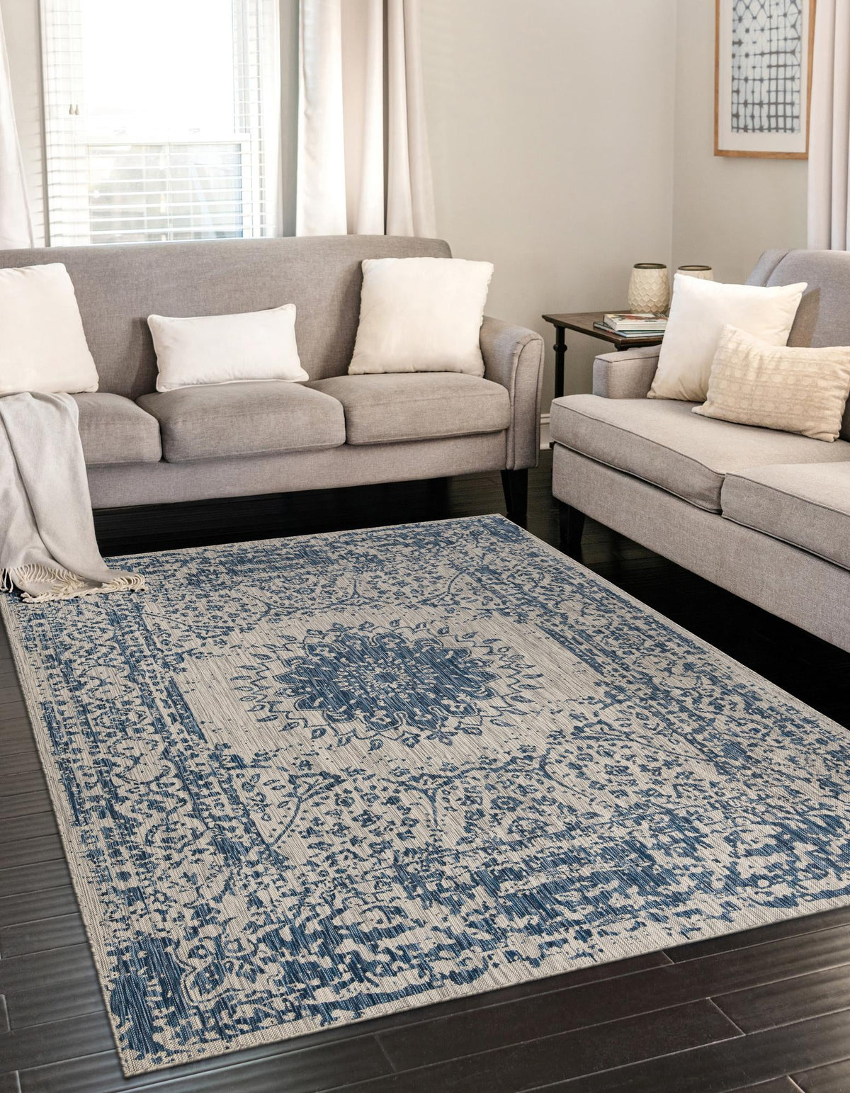 Patio Heritage Collection Area Rug -  Lafayette (Blue) Rectangle Blue  lifestyle 6