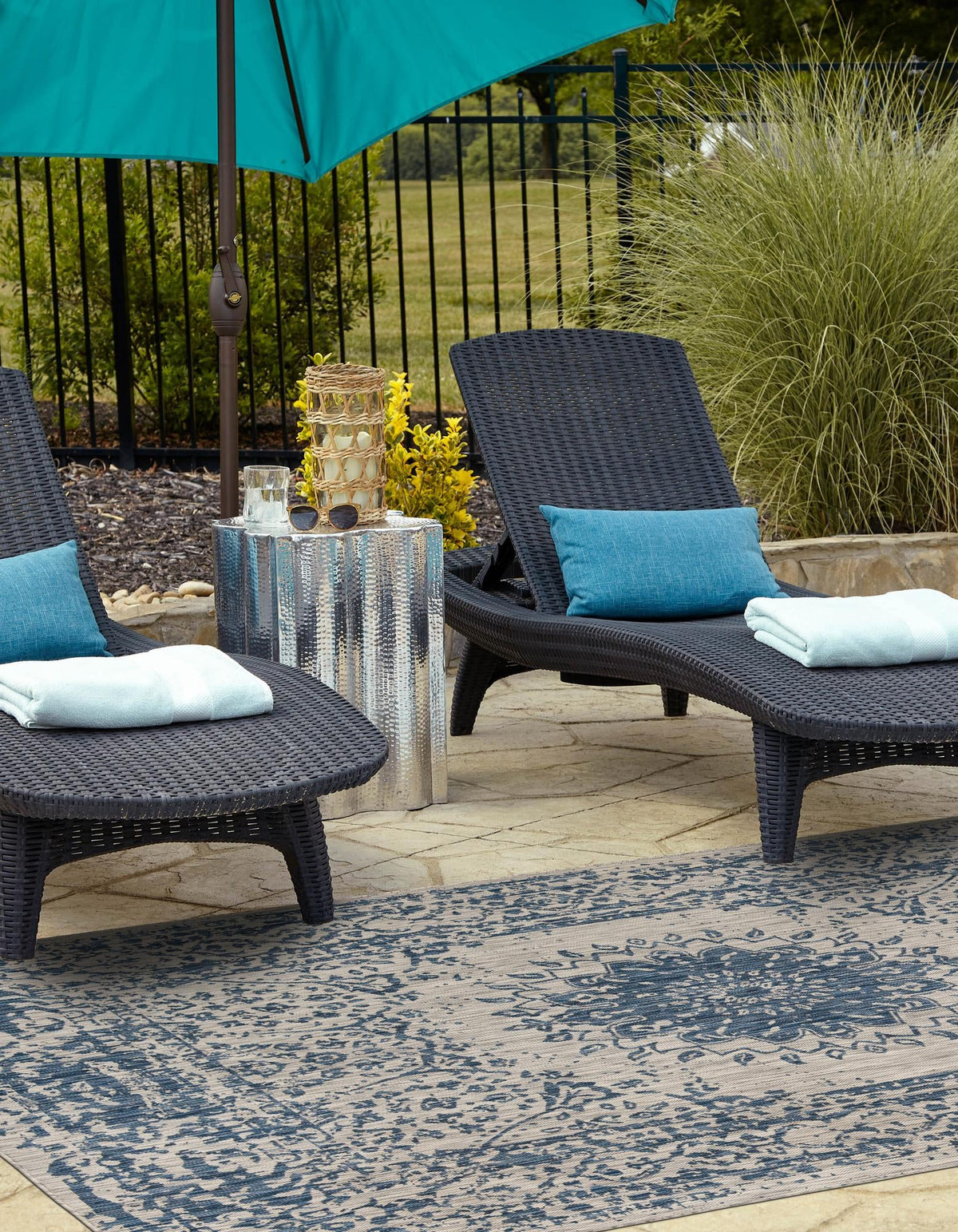 Patio Heritage Collection Area Rug -  Lafayette (Blue) Rectangle Blue  lifestyle 9