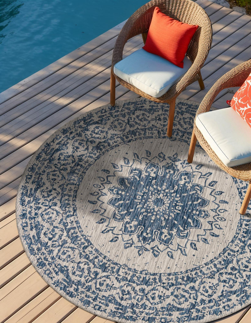 Patio Heritage Collection Area Rug -  Lafayette (Blue) Round Blue  lifestyle 12