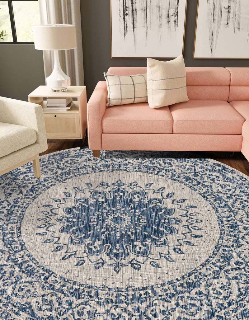 Patio Heritage Collection Area Rug -  Lafayette (Blue) Round Blue  lifestyle 15