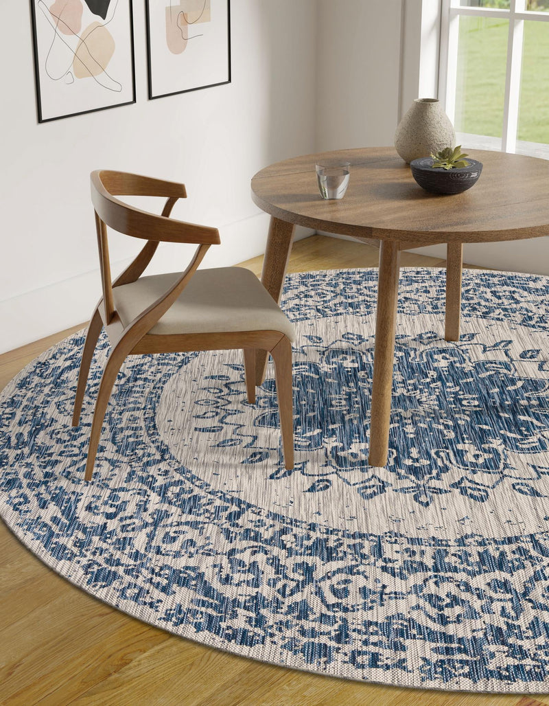 Patio Heritage Collection Area Rug -  Lafayette (Blue) Round Blue  lifestyle 21