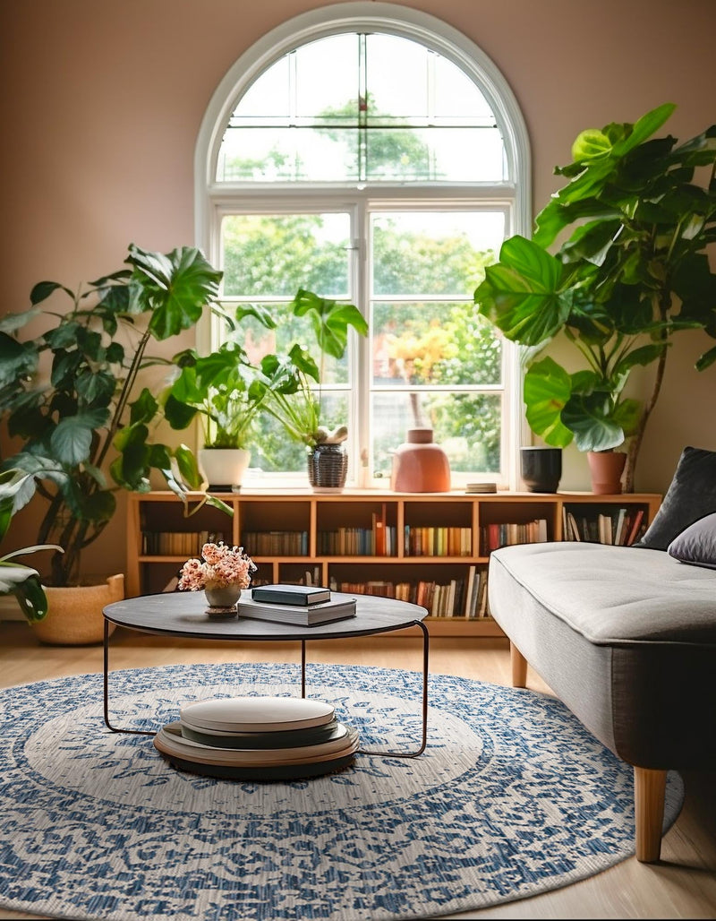 Patio Heritage Collection Area Rug -  Lafayette (Blue) Round Blue  lifestyle 27