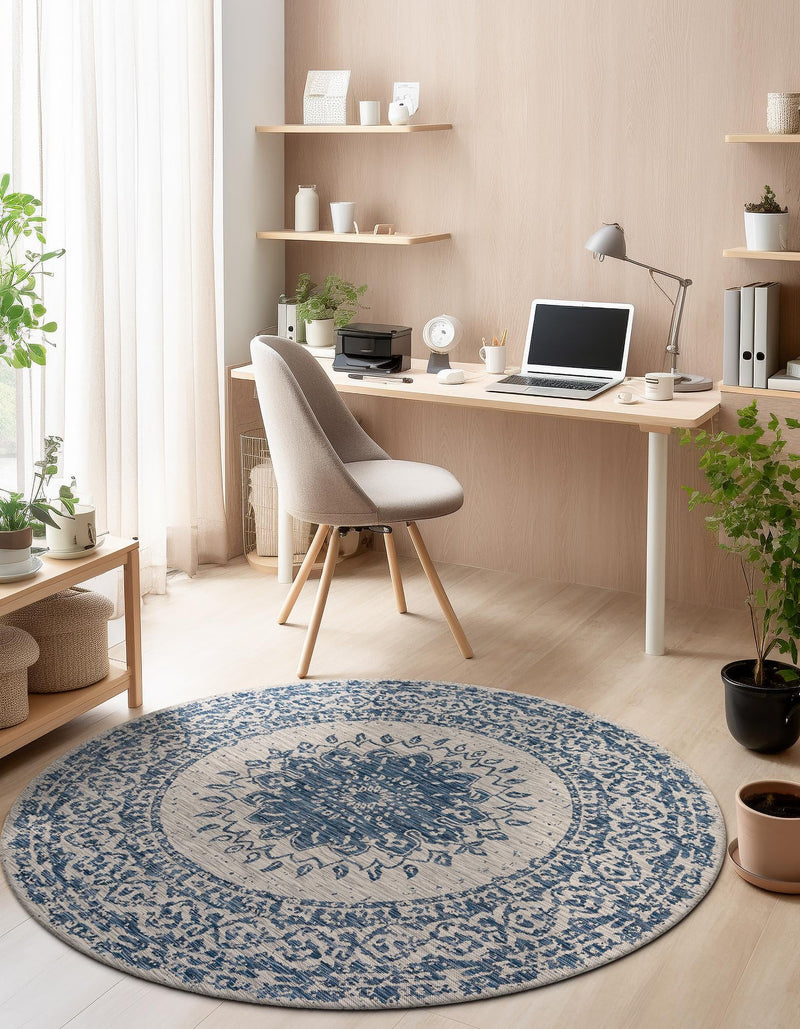 Patio Heritage Collection Area Rug -  Lafayette (Blue) Round Blue  lifestyle 33