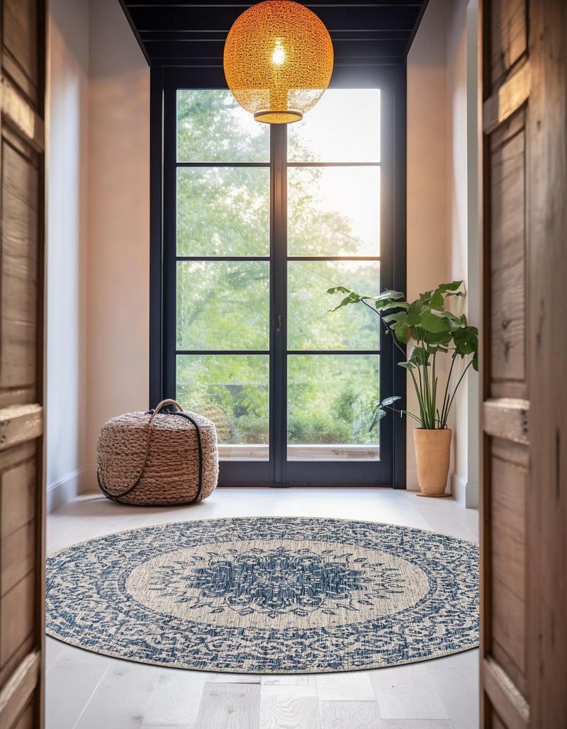 Patio Heritage Collection Area Rug -  Lafayette (Blue) Round Blue  lifestyle 39