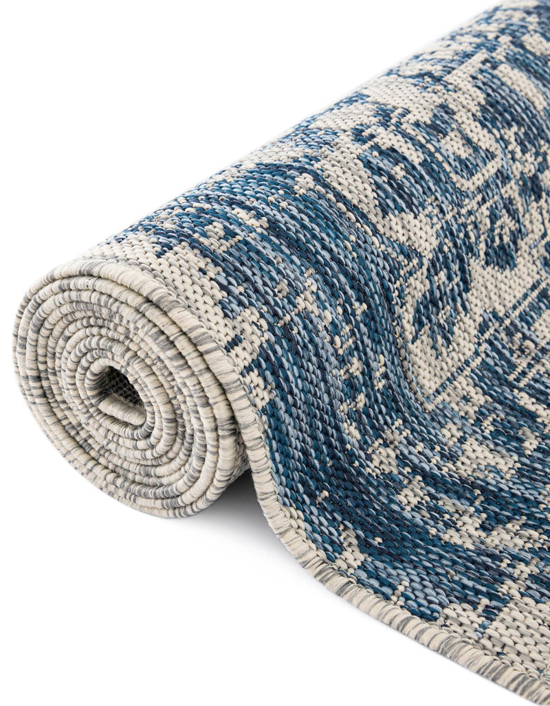 Patio Heritage Collection Area Rug -  Lafayette (Blue) Round Blue  lifestyle 51