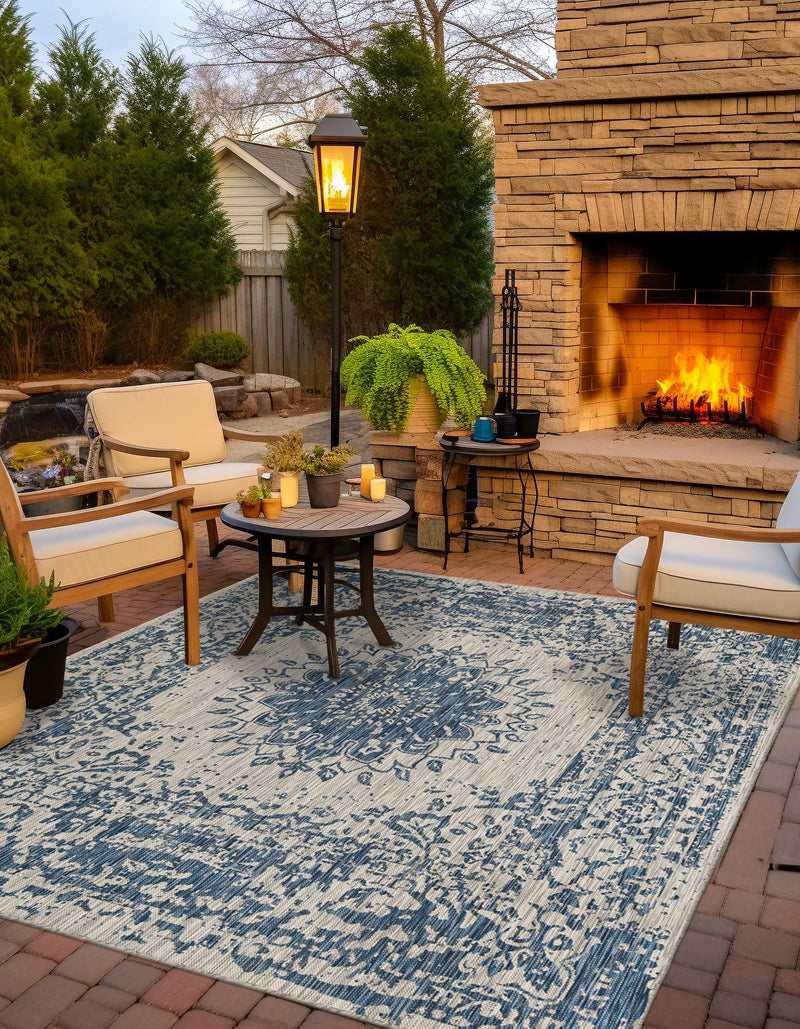 Patio Heritage Collection Area Rug -  Lafayette (Blue) Square Blue  lifestyle 13