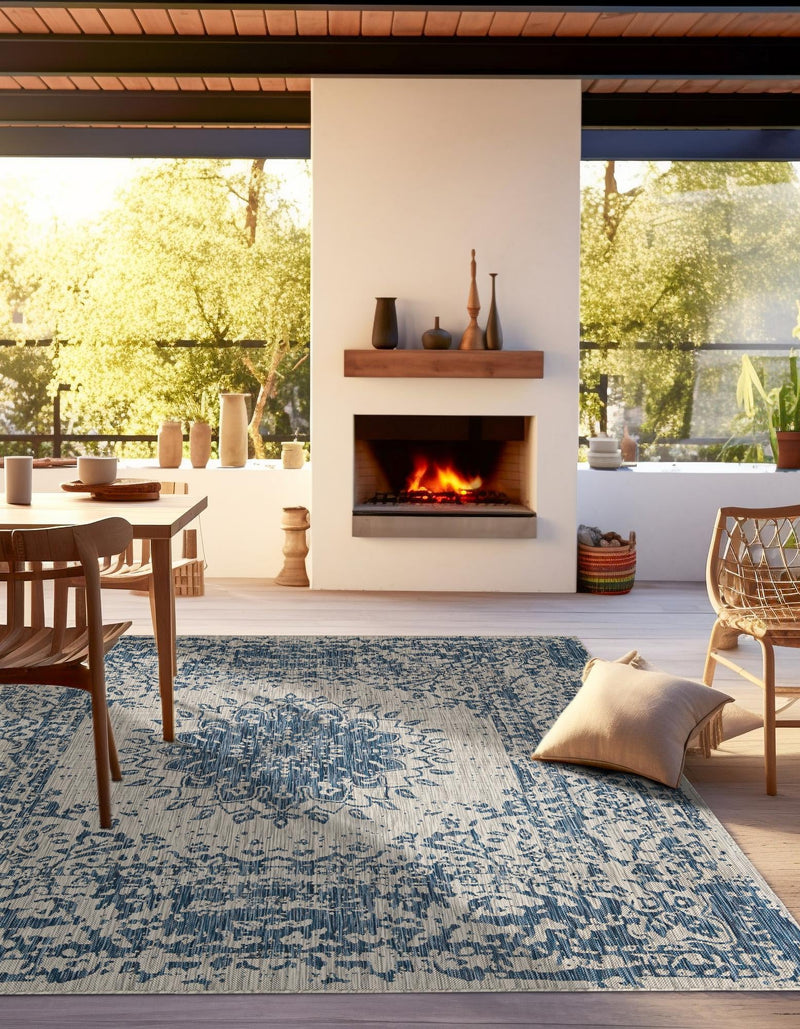 Patio Heritage Collection Area Rug -  Lafayette (Blue) Square Blue  lifestyle 25