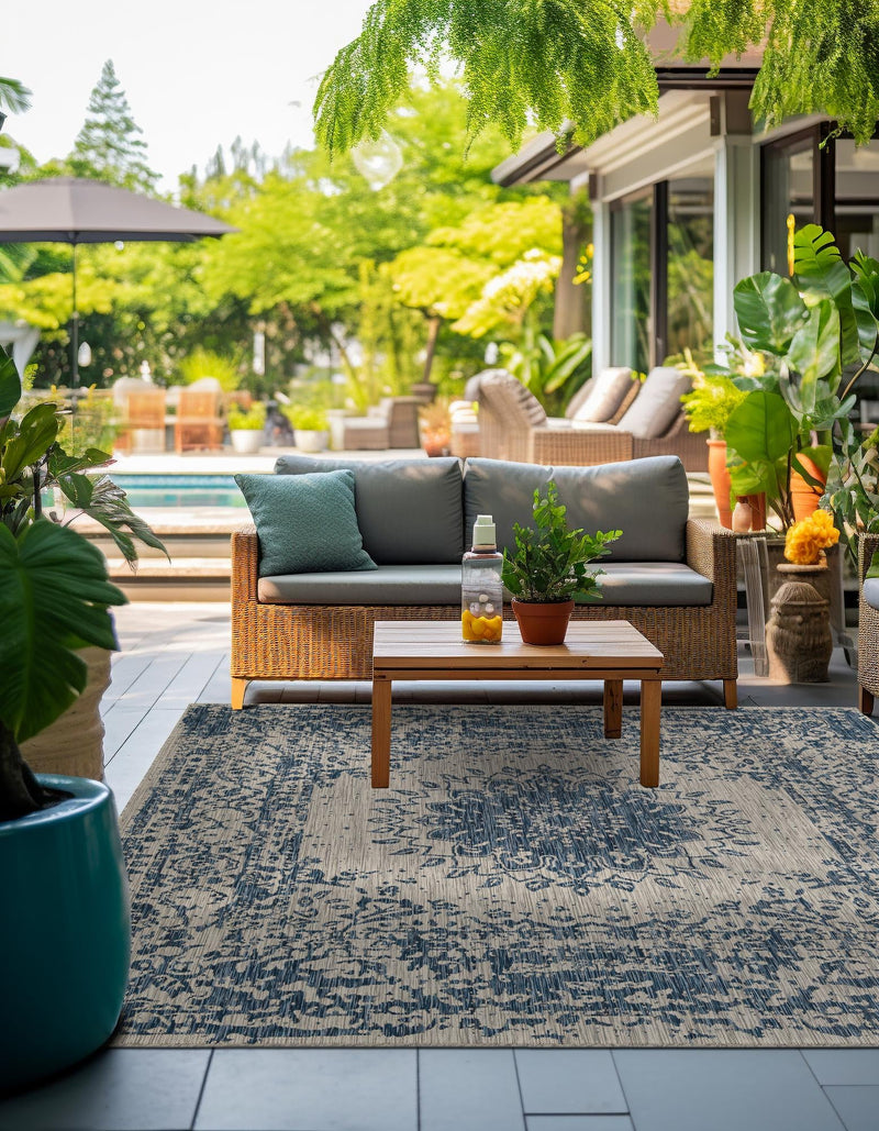 Patio Heritage Collection Area Rug -  Lafayette (Blue) Square Blue  lifestyle 31